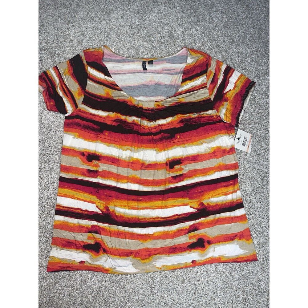Relativity Womens Striped V Neck‎ Shirt Plus Sz 2X Stretch NWT
